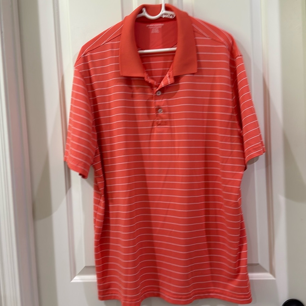 Amazon Essentials Orange and White Polo Shirt Classic Striped Design